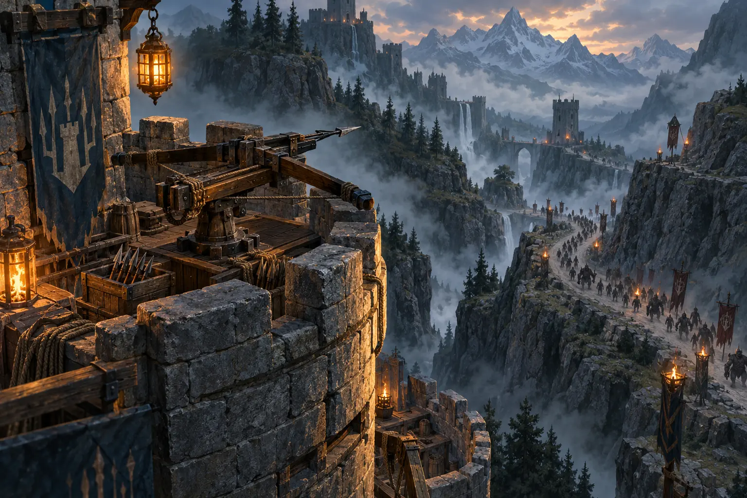 Concept illustration of a tower overlooking an approaching horde